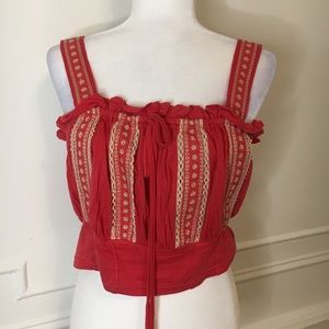 Free people orange white embroidery tank